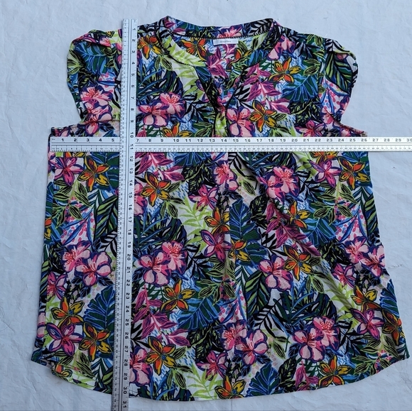 Plus Size Mandee 3X Floral  Colourful Short Split Sleeve Dress Top Flattering ! - Picture 3 of 8
